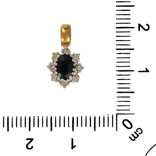 Anhänger, 14K, Gelb-/Weißgold, Saphir, Brillanten