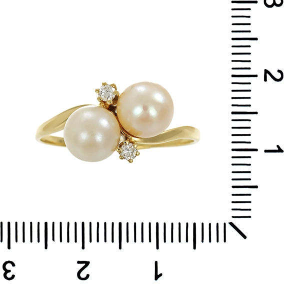 Ring, 14K, Gelbgold, Perlen, Brillanten