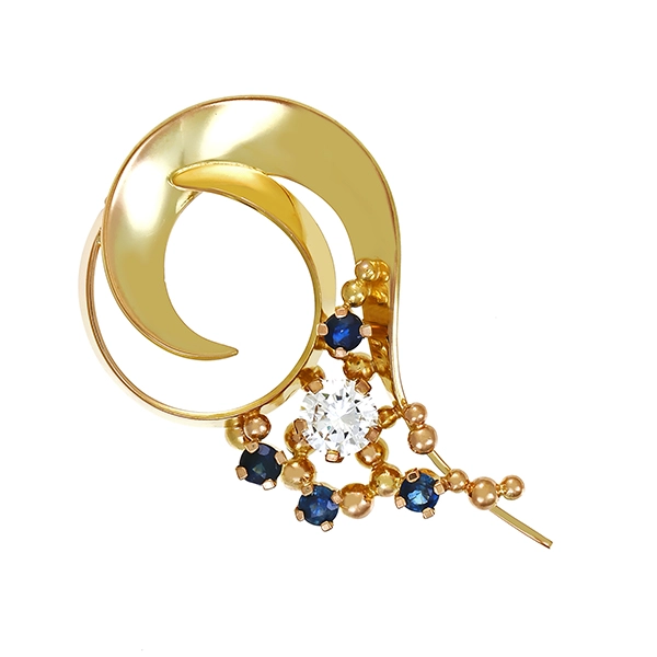 Anhänger, 14K, Gelbgold, Brillant, Saphir(en)