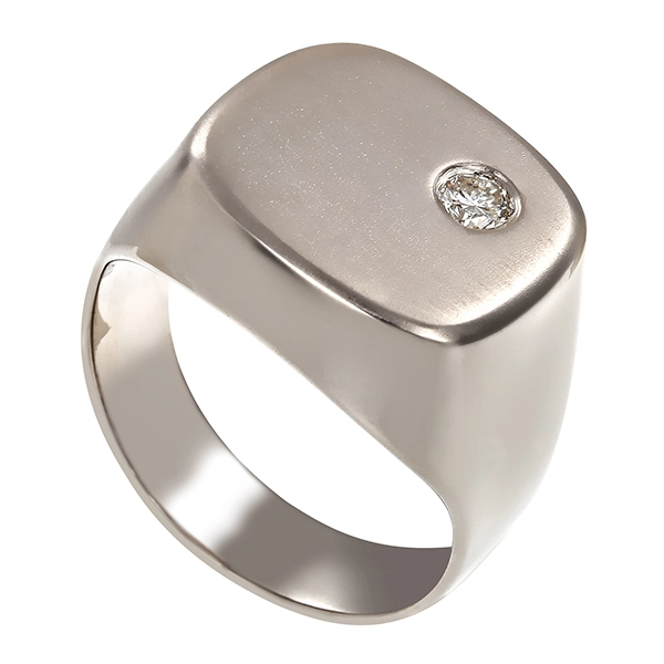 Herrenring, 14K, Weißgold, Brillant