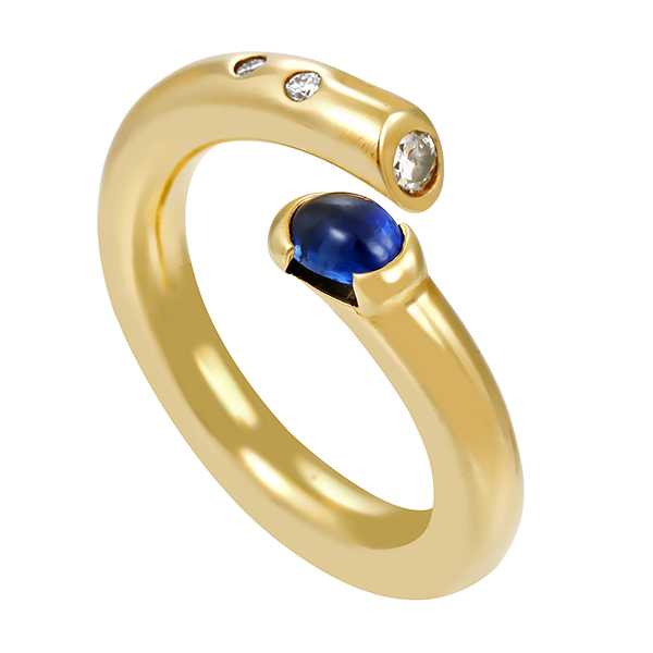 Diamantring, 14K, Gelbgold, Saphir, Brillant(en) 0,05 ct