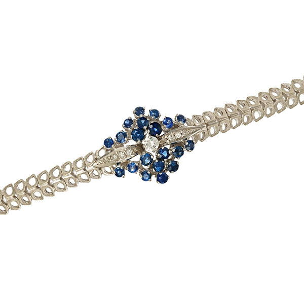 Armband, 18K, Weißgold, Saphire, Brillant, Diamanten