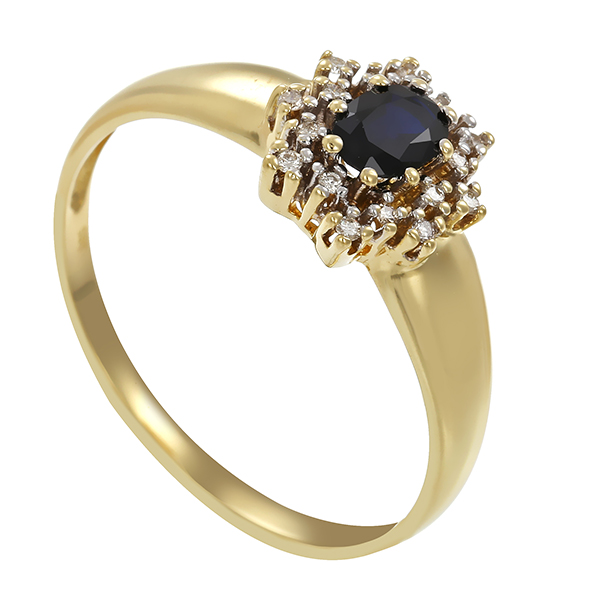 Ring, 14K, Gelbgold, Saphir, Brillanten