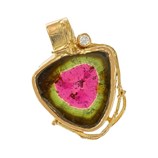 Anhänger, 18K, Gelbgold, Turmalin, Brillant
