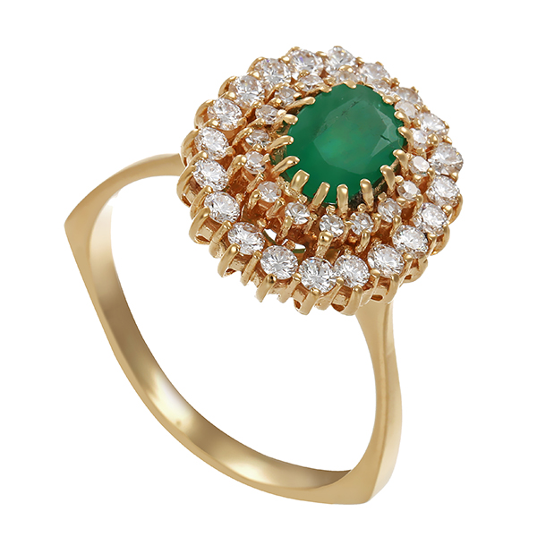 Ring, 14K, Gelbgold, Smaragd, Diamanten, Brillanten