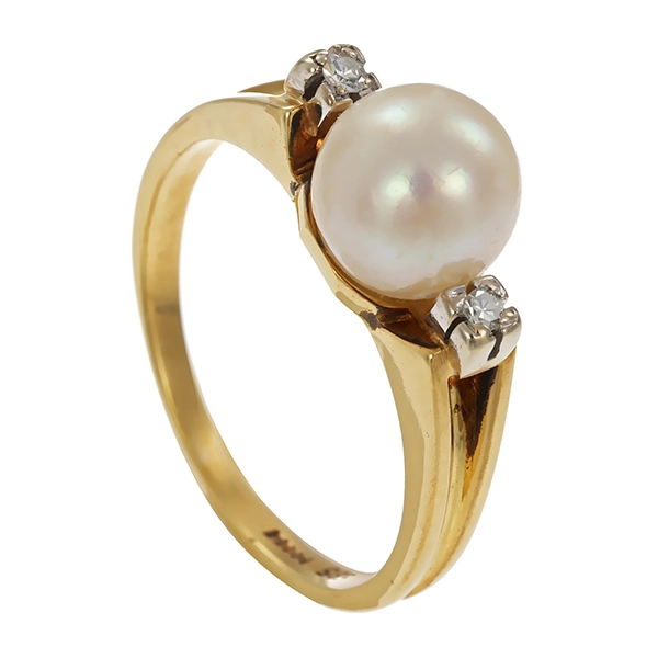 Ring, 14K, Gelbgold, Diamant, Perle