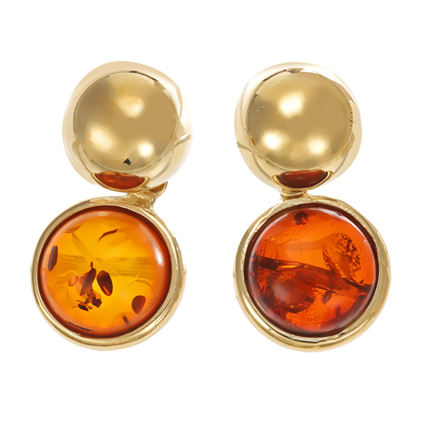 Ohrhänger, 14K, Gelbgold, 2 Bernsteine