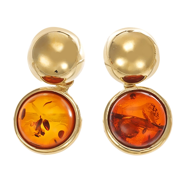 Ohrhänger, 14K, Gelbgold, 2 Bernsteine