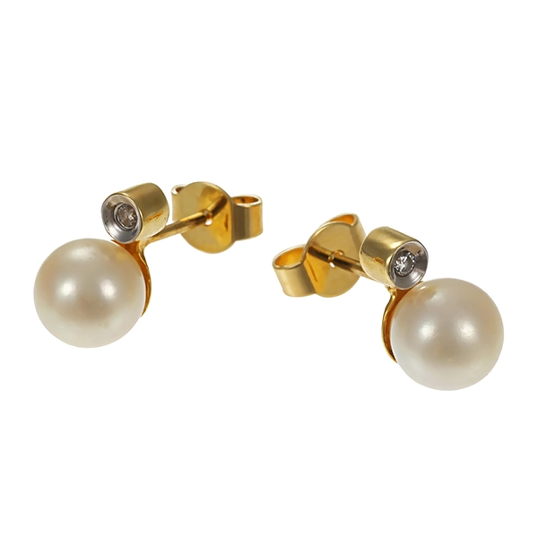 Ohrstecker, 14K, Gelb-/Weißgold, Zuchtperlen, Brillanten