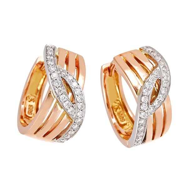 Creolen, 14K, Rot-/Weißgold, Brillanten