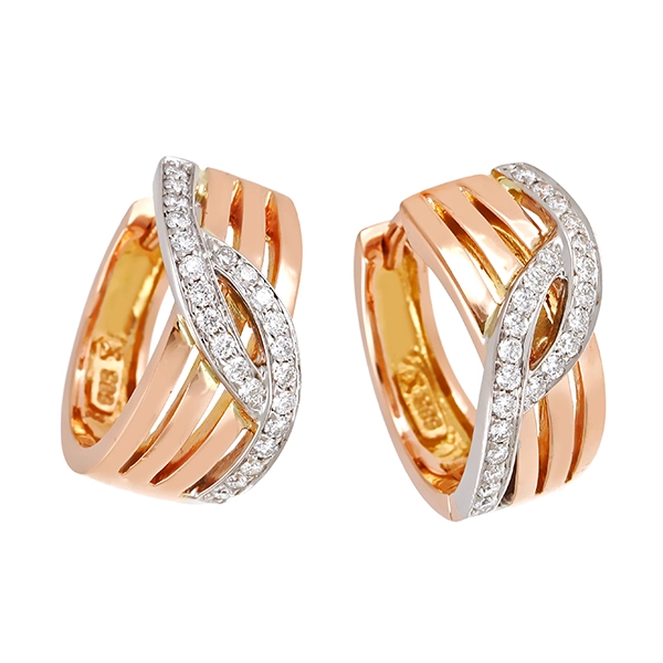 Creolen, 14K, Rot-/Weißgold, Brillanten