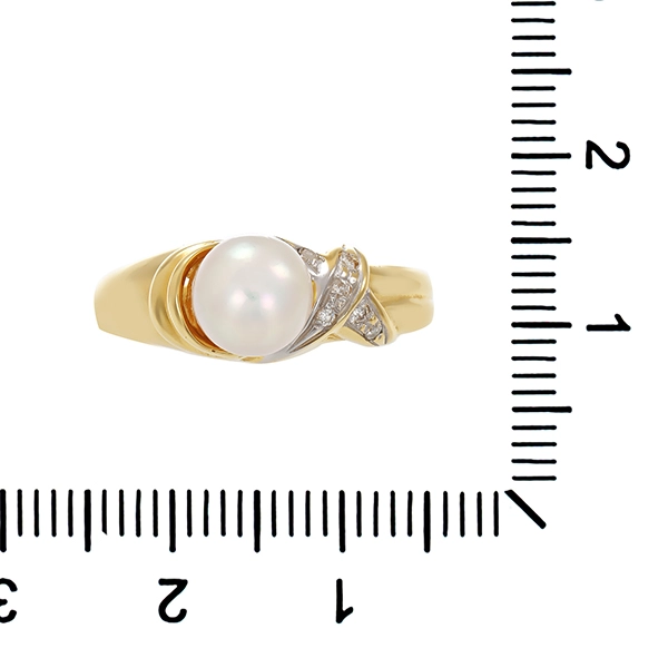 Ring, 18K. Gelb-/Weißgold, Perle, Brillanten