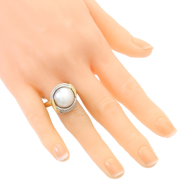 Ring, 18K, Gelb-/Weißgold, Mabeperle, Brillanten