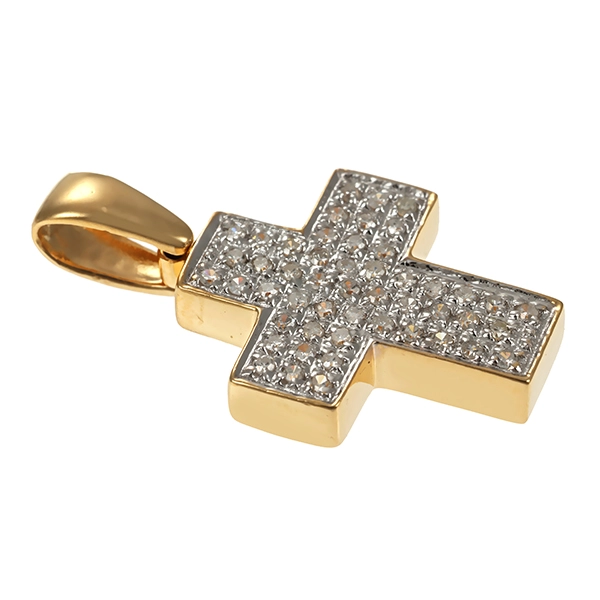 Anhänger, 14K, Gelb-/Weißgold, Brillanten, Kreuz