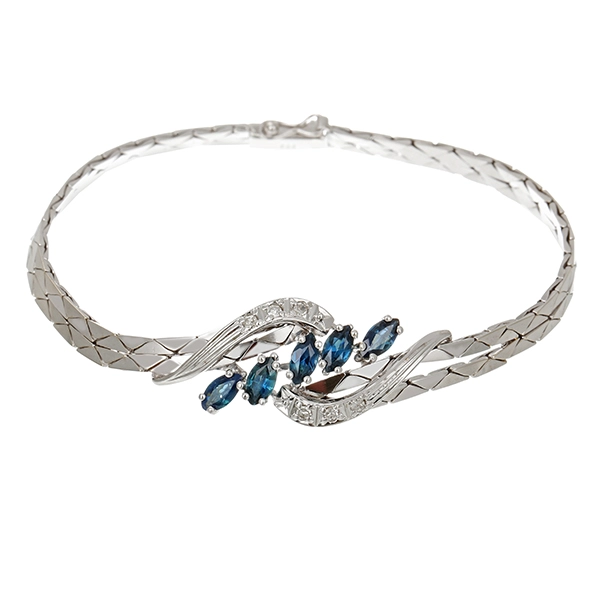 Armband, 14K, Weißgold, Saphire, Diamanten