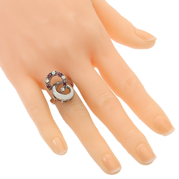 Ring, 14K, Weißgold, Rubine, Diamanten