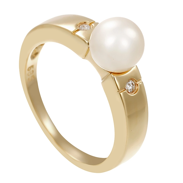Ring, 14K, Gelbgold, Perle, Brillanten