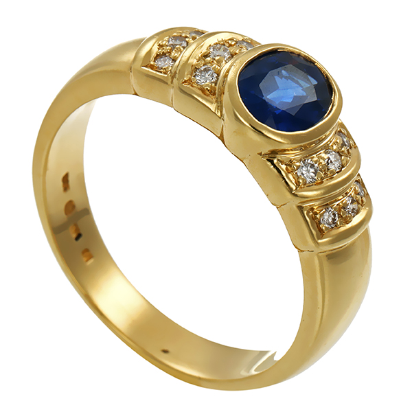 Ring, 14K, Gelbgold, Brillant, Saphir