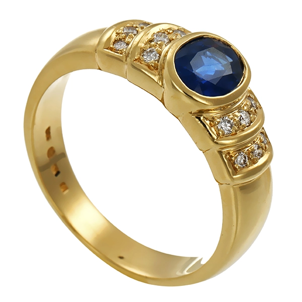 Ring, 14K, Gelbgold, Brillant, Saphir