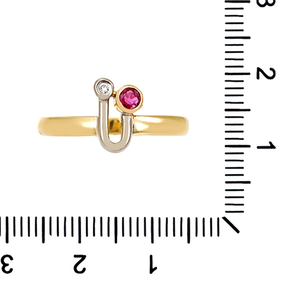 Ring, 14K, Gelb-/Weißgold, Rubin, Brillant