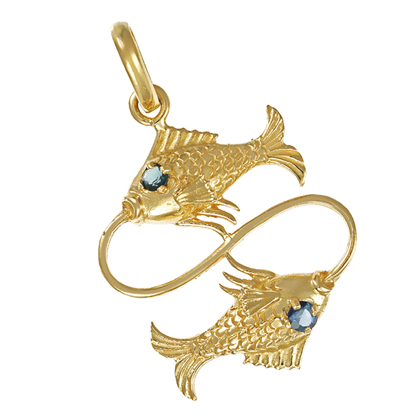 Anhänger, 14K, Gelbgold, Saphire, Fische