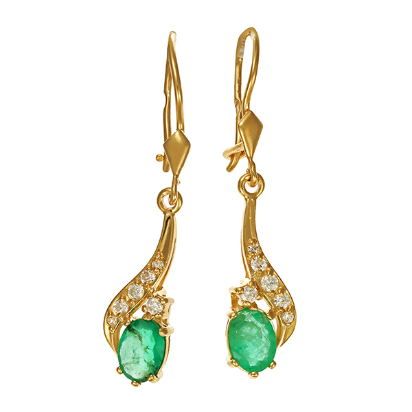 Ohrringe, 14K, Gelbgold, Smaragd, Zirkonia