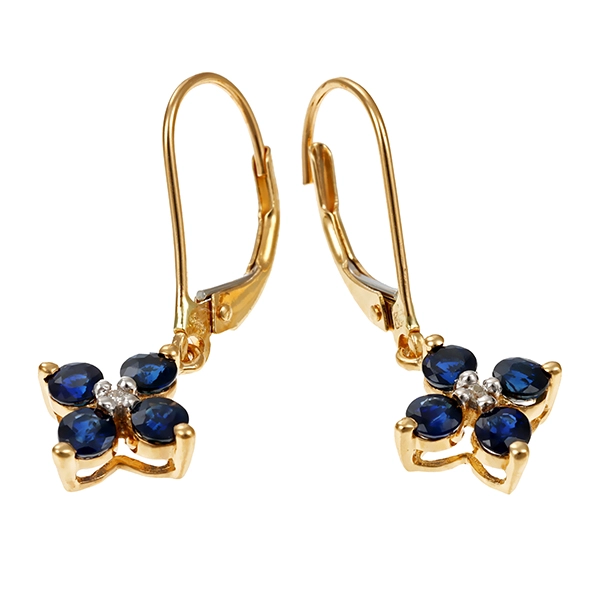 Ohrhänger, 14K, Gelbgold, Saphire, Diamanten