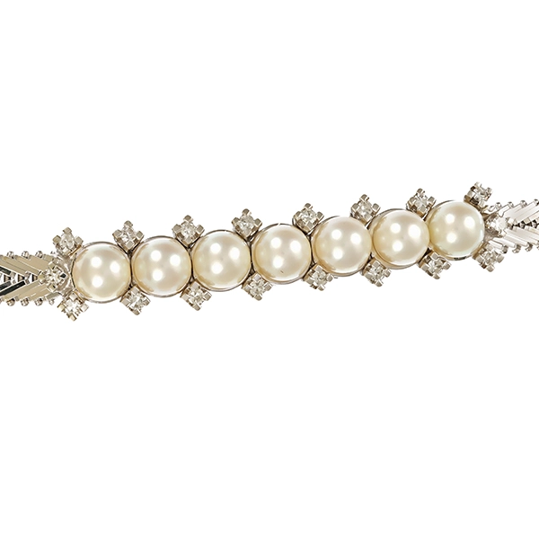 Armband, 18K, Weißgold, Diamanten, Perlen