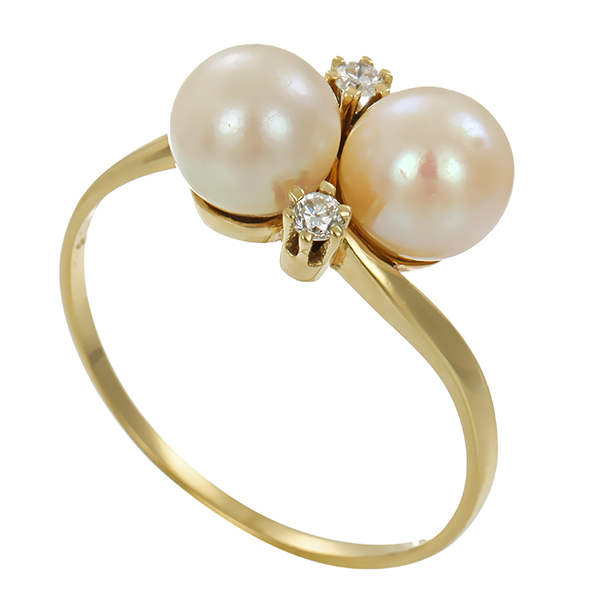 Ring, 14K, Gelbgold, Perlen, Brillanten