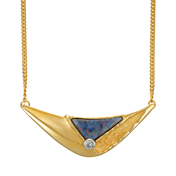 Collier, 8K, Gelbgold, Zirkonia, Opaltriplette
