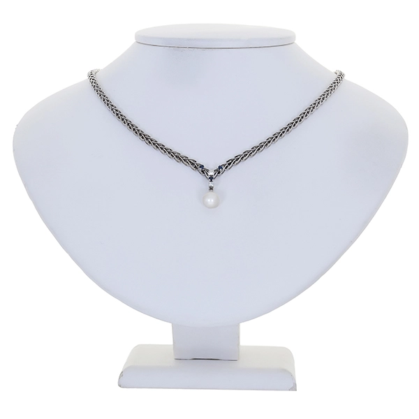 Collier, 18K, Weißgold, Perle, Brillanten, Saphire