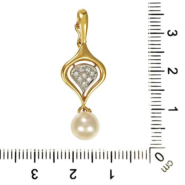 Anhänger, 14K, Gelb-/Weißgold, Brillanten, Perle