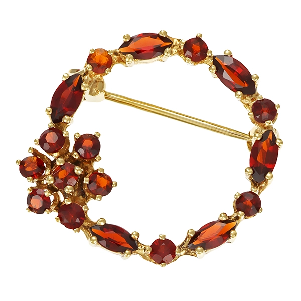 Brosche, 8K, Gelbgold, Granat