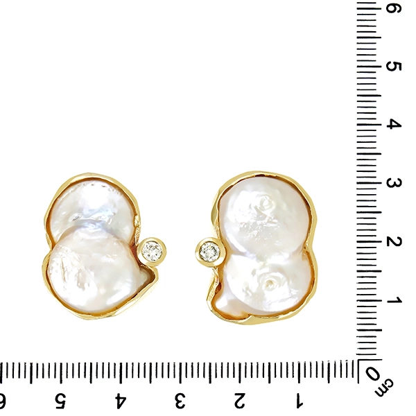 Ohrclip, 14K, Gelbgold, Perle, Brillant