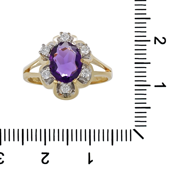 Ring, 14K, Gelb-/Weißgold, Amethyst, Brillanten