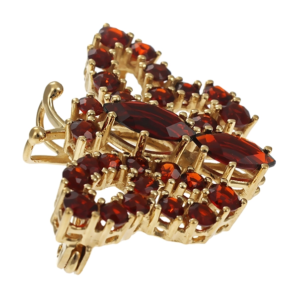 Brosche, 9K, Gelbgold, Granat, Schmetterling