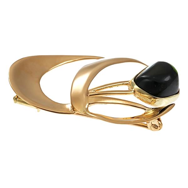 Brosche, 14K, Gelbgold, Turmalin