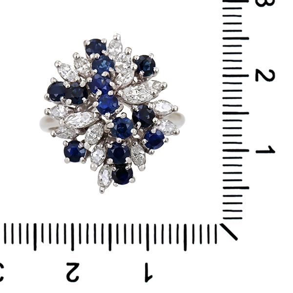 Ring, 14K, Weißgold, Saphire, Diamanten
