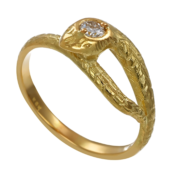 Brillantring, 14K, Gelbgold, 0,17ct, Schlange