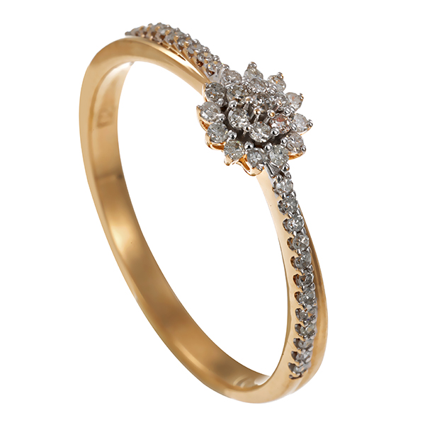 Ring, 9K, Gelb-/Weißgold, Diamanten