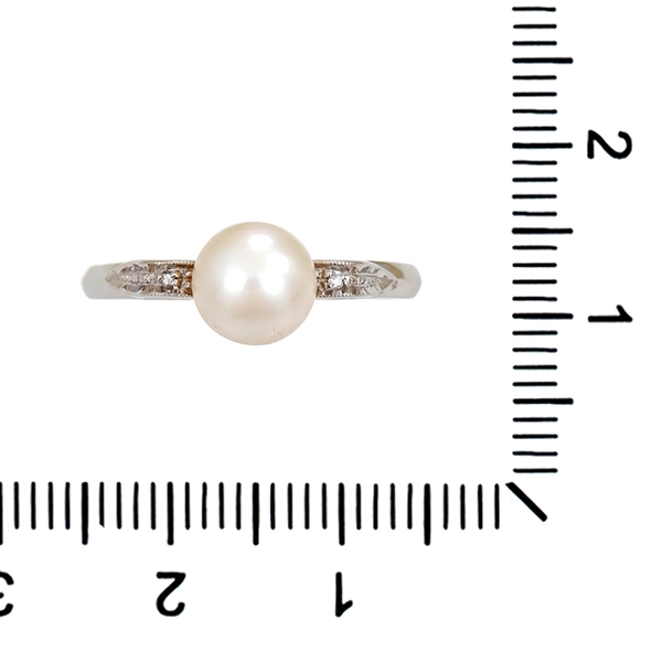 Ring, 18K, Weißgold, Perle, Diamanten