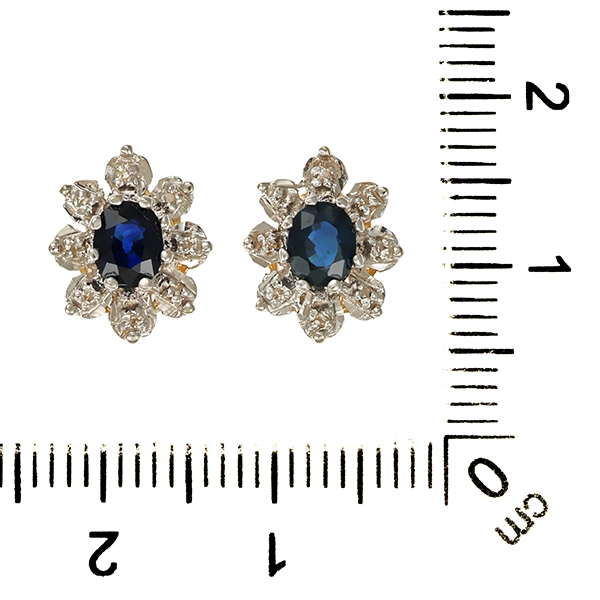 Ohrstecker, 14K, Gelb-/Weißgold, Saphir, Diamanten