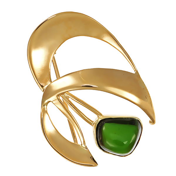 Brosche, 14K, Gelbgold, Turmalin