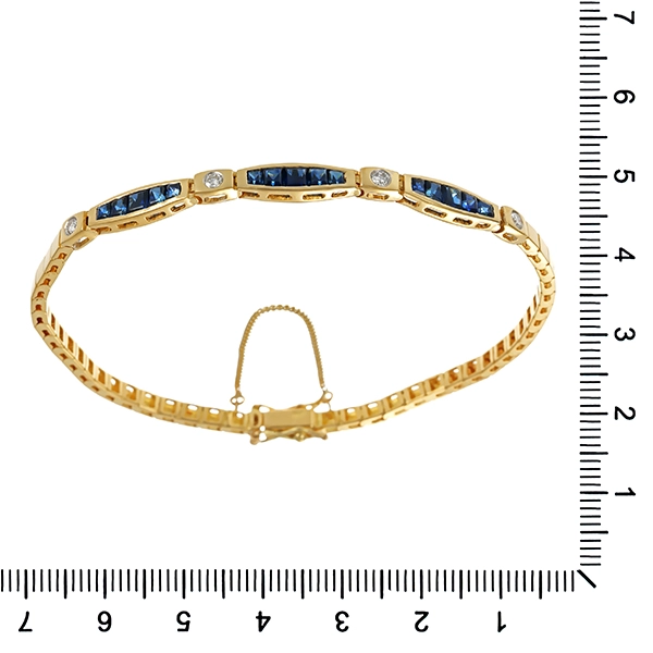Armband, 18K, Gelbgold, Brillanten, Saphire