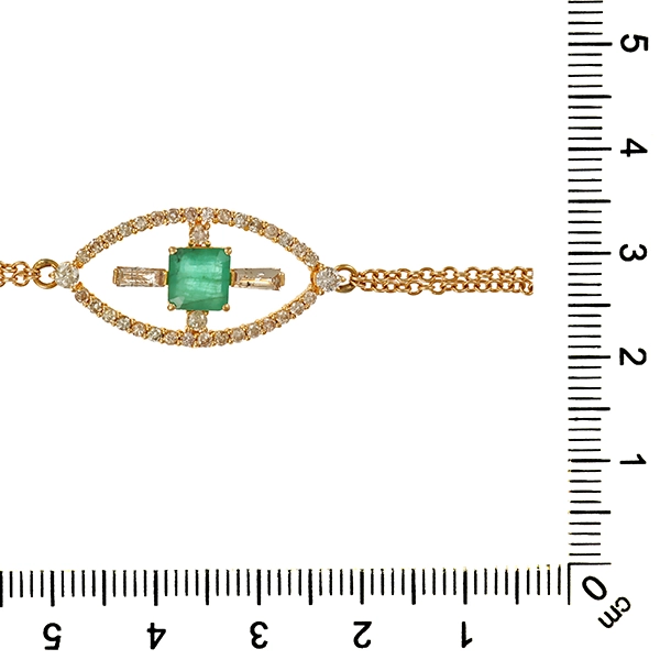 Armband, 14K, Gelbgold, Smaragd, Brillanten