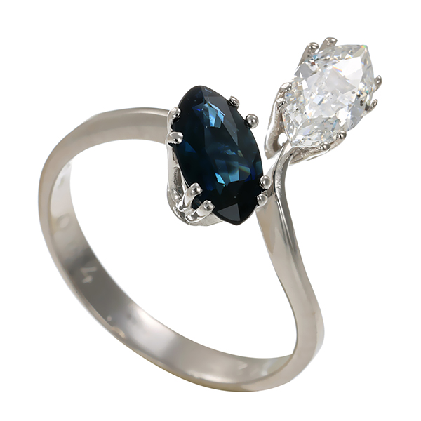 Ring, 14K, Weißgold, Diamant, Saphir