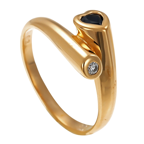 Ring, 14K, Gelbgold, Saphir, Brillant, Herz