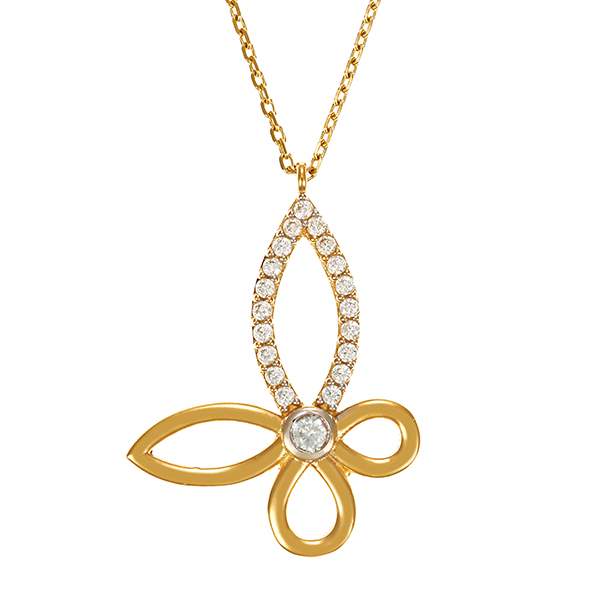 Collier, 14K, Gelbgold, Zirkonia, Schmetterling