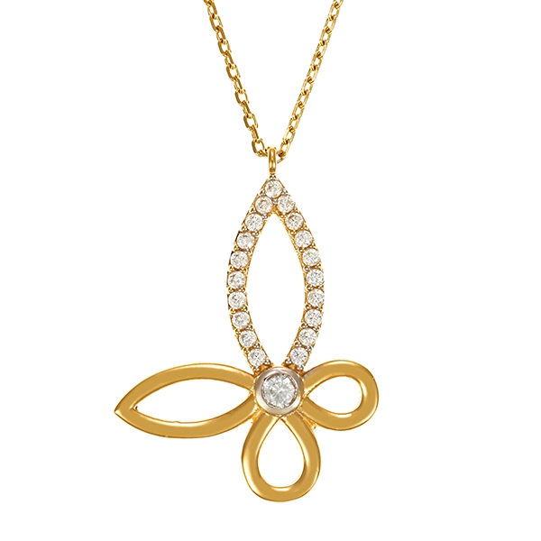 Collier, 14K, Gelbgold, Zirkonia, Schmetterling