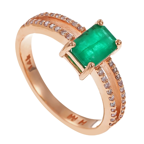 Ring, 14K, Rotgold, Brillant, Smaragd